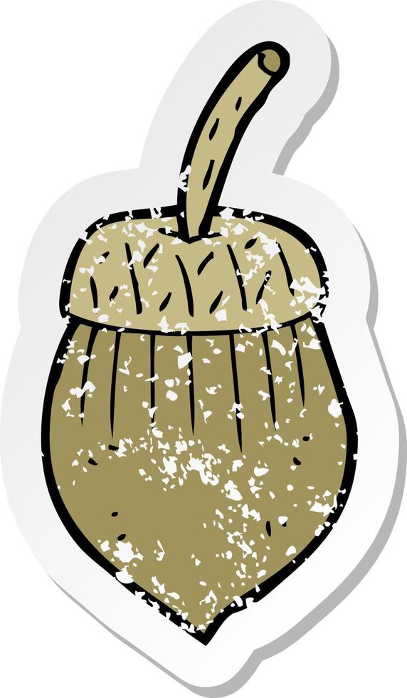 retro distressed sticker of a cartoon acorn vector