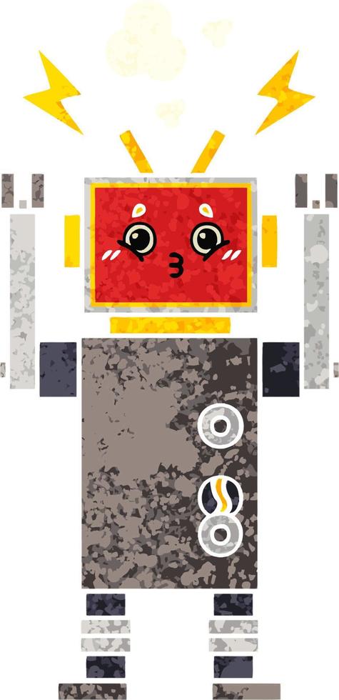 retro illustration style cartoon robot malfunction vector