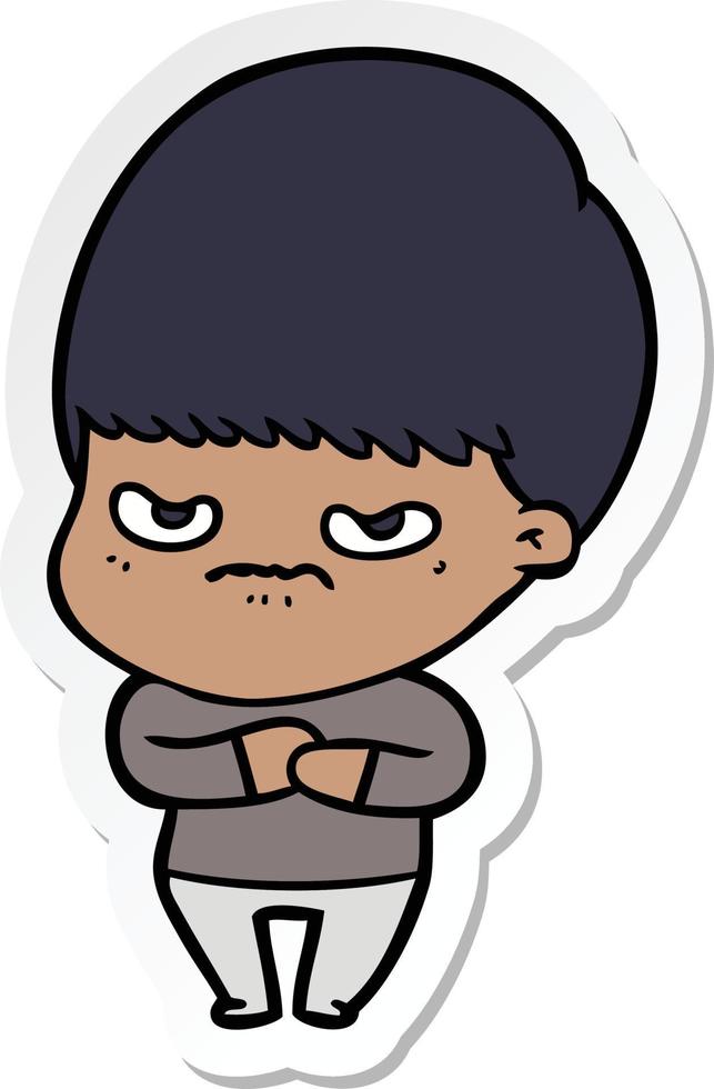 sticker of a annoyed cartoon boy vector