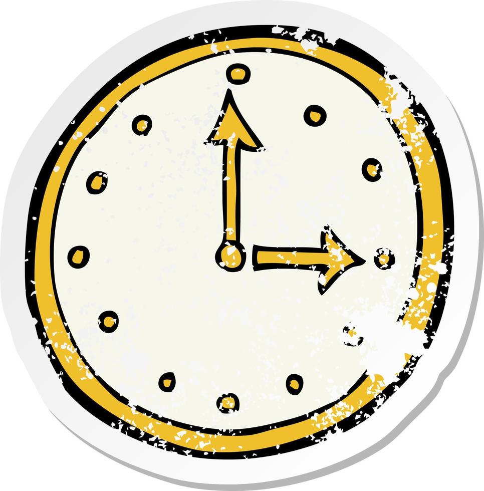 retro distressed sticker of a cartoon clock symbol vector
