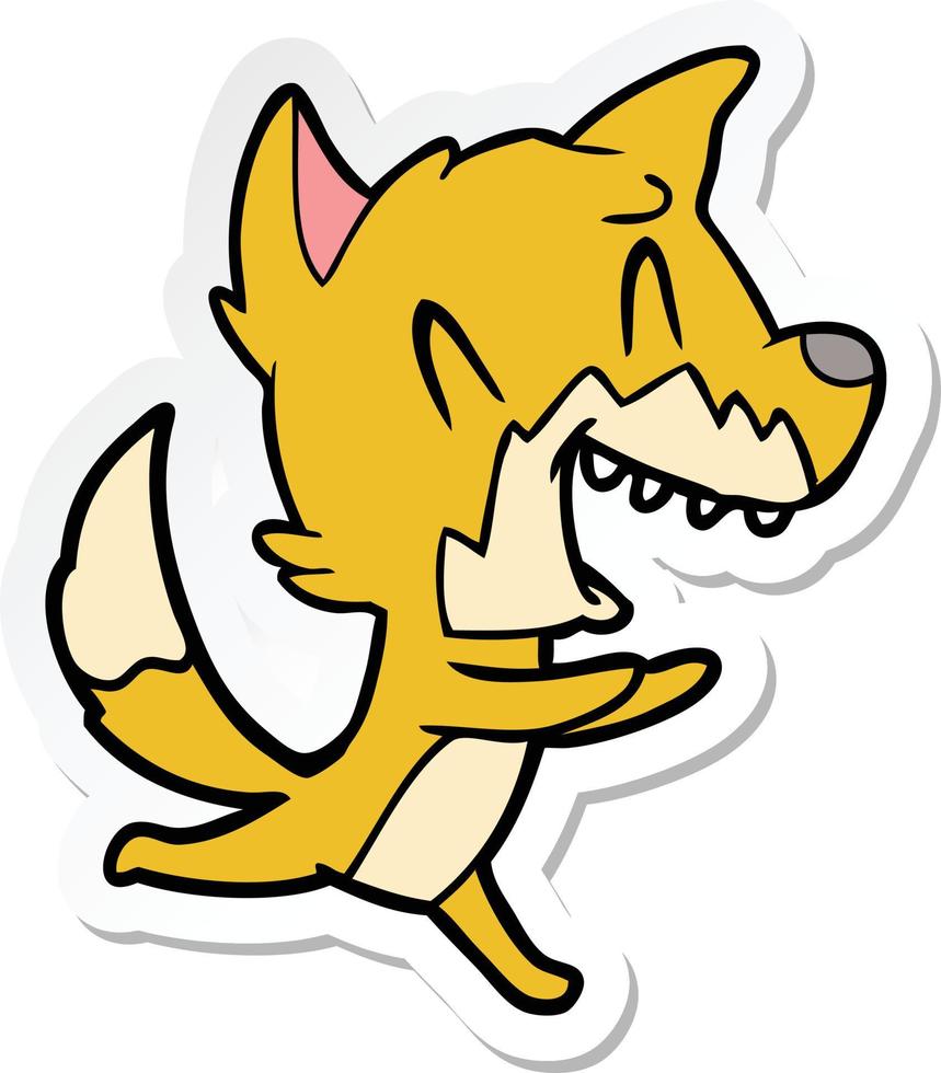 sticker of a laughing fox running away vector