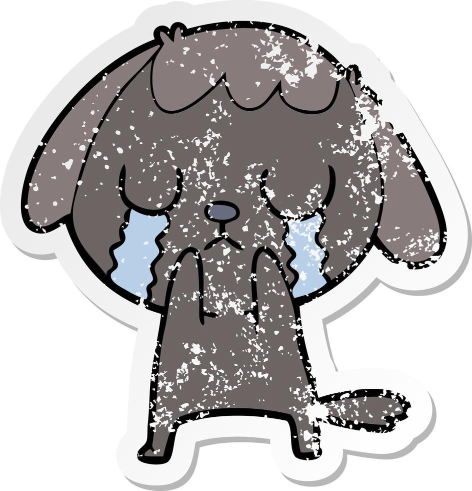 distressed sticker of a cute cartoon dog crying vector