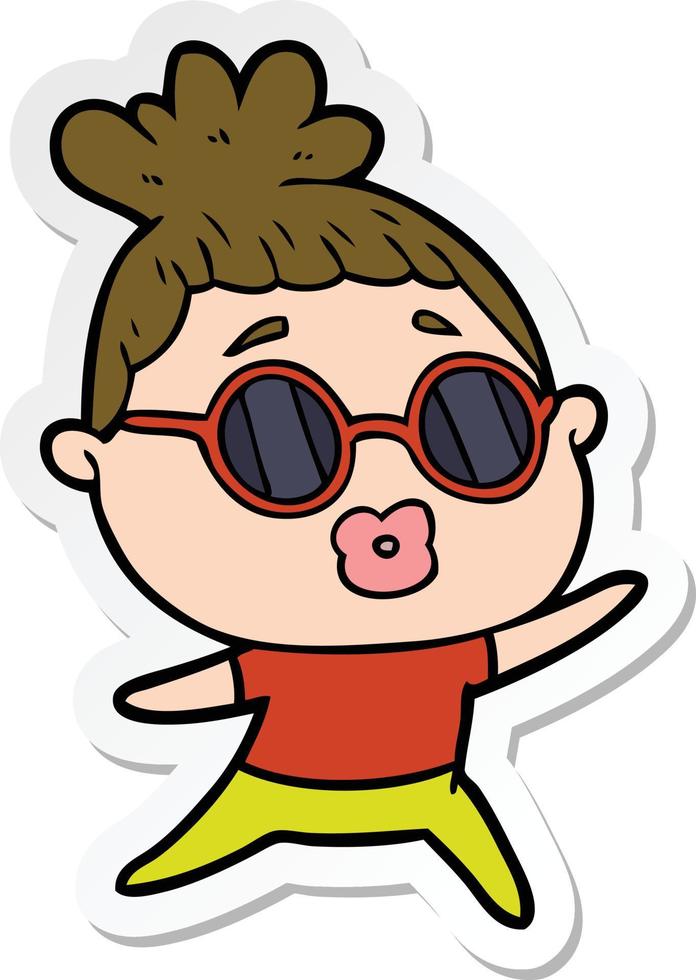 sticker of a cartoon dancing woman wearing sunglasses vector