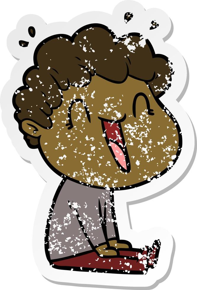 distressed sticker of a cartoon happy man laughing vector