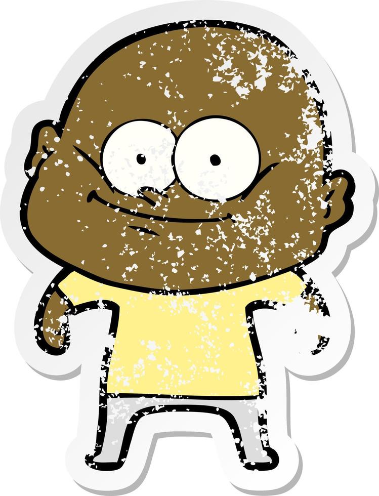 distressed sticker of a cartoon bald man staring vector