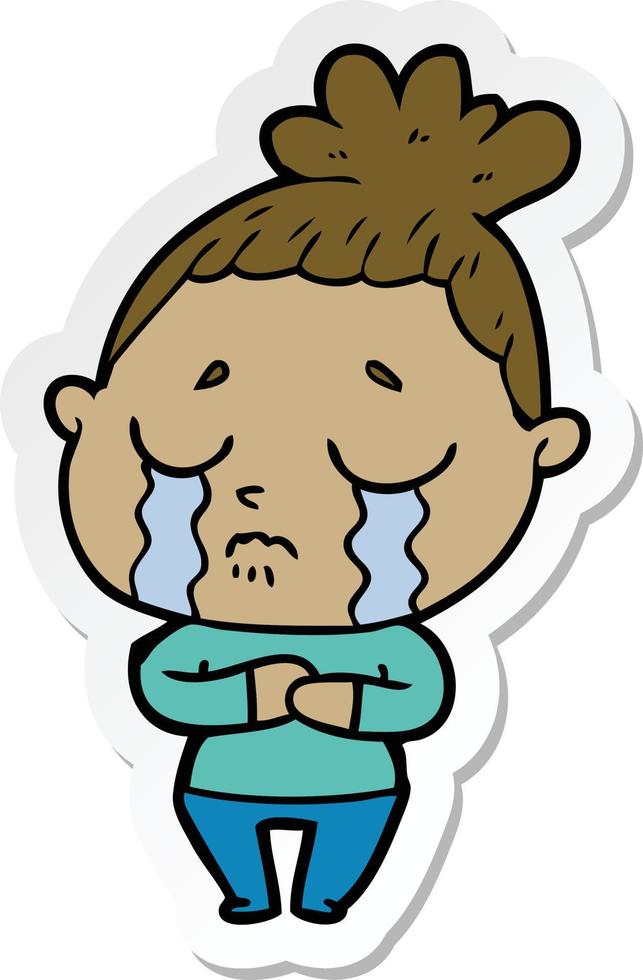 sticker of a cartoon crying woman vector