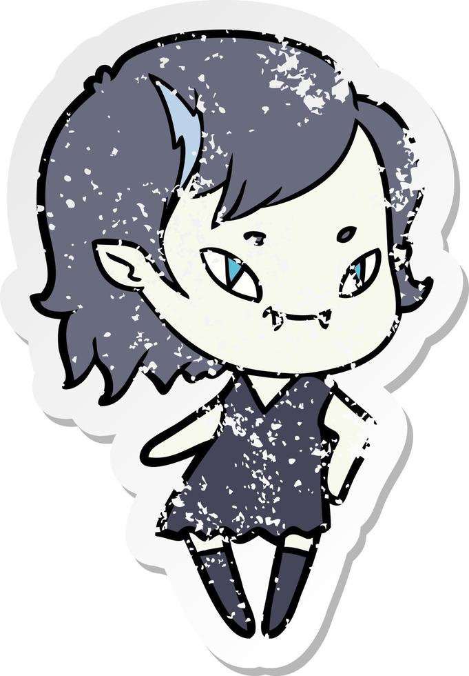 distressed sticker of a cartoon cool vampire girl vector