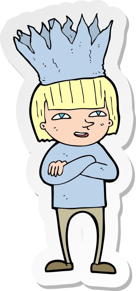 sticker of a cartoon person wearing paper crown vector