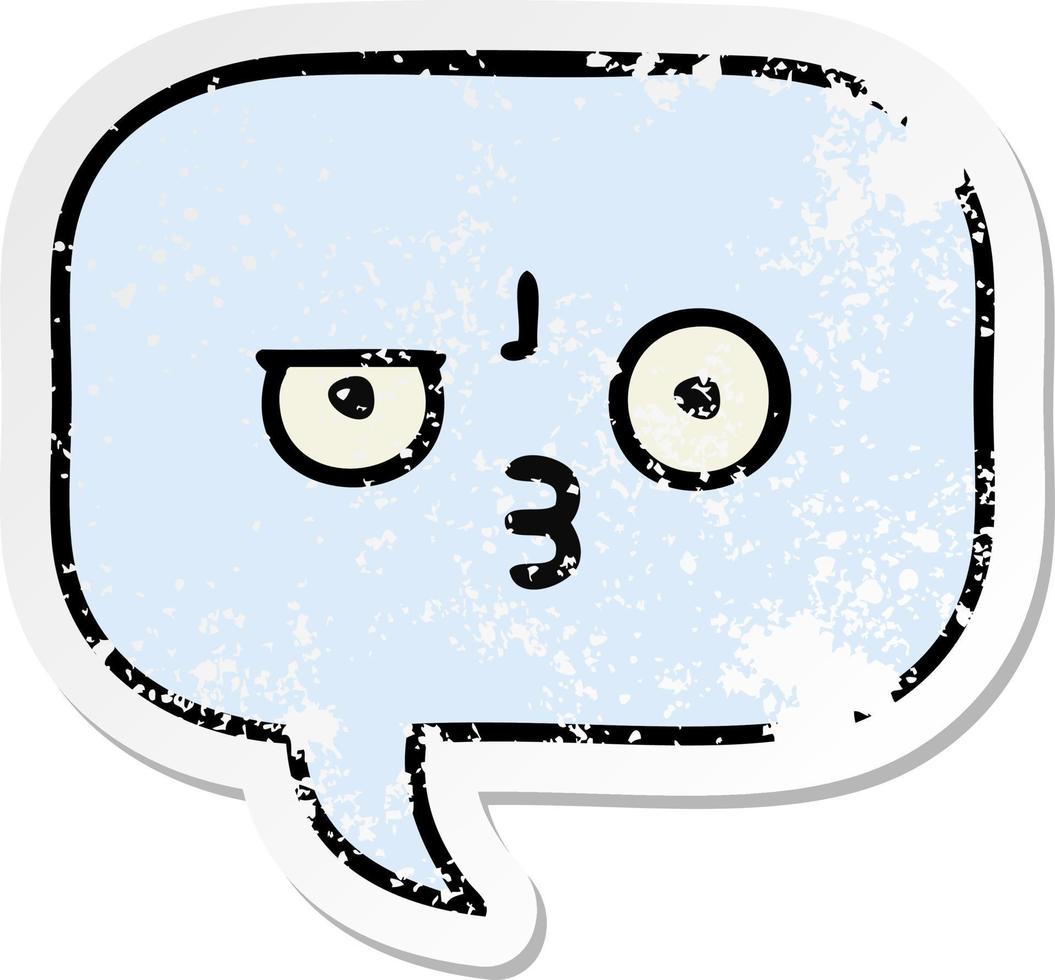 distressed sticker of a cute cartoon speech bubble vector