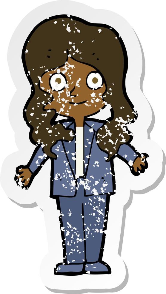 retro distressed sticker of a cartoon friendly business woman vector