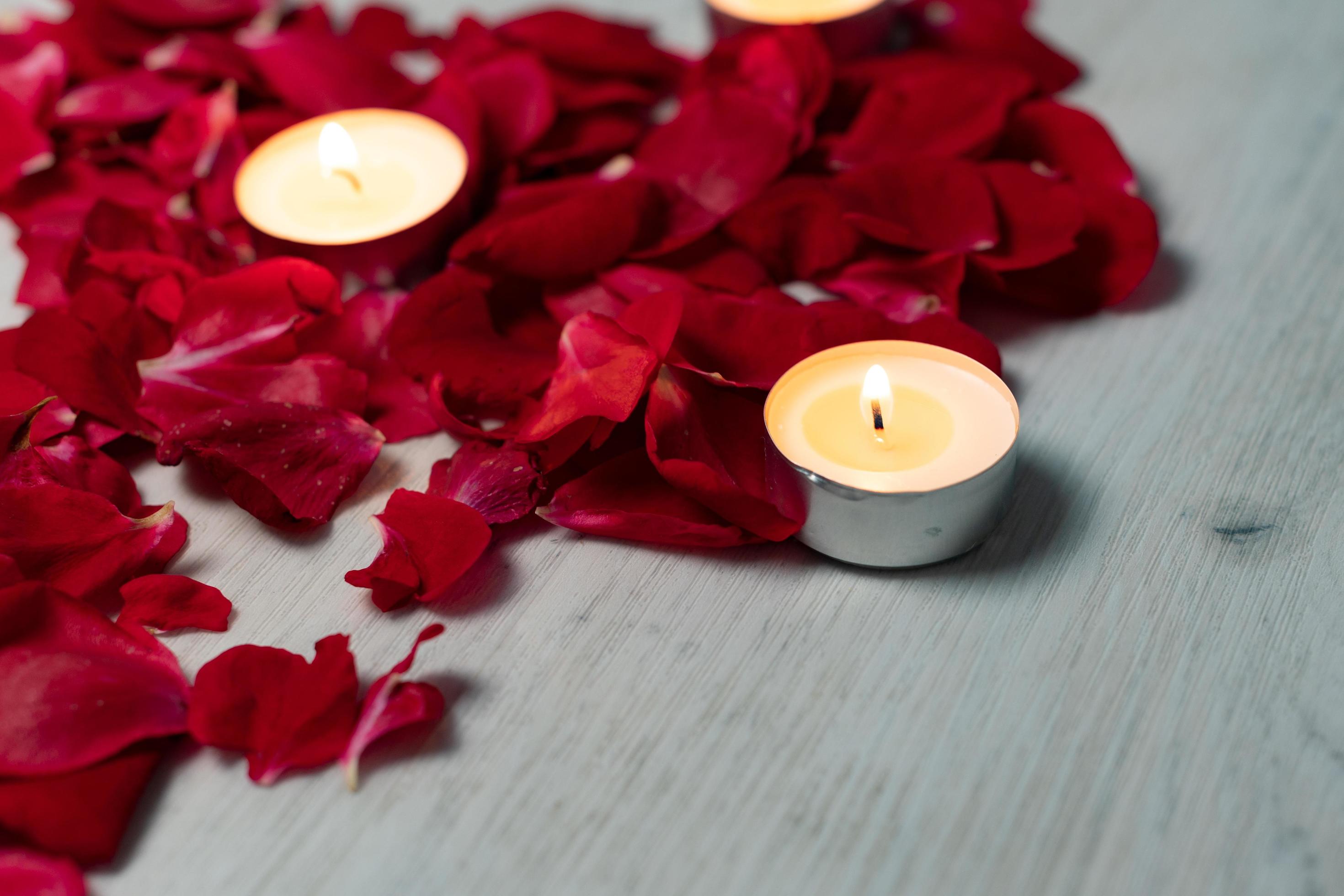 Pink Rose Petals And Candles