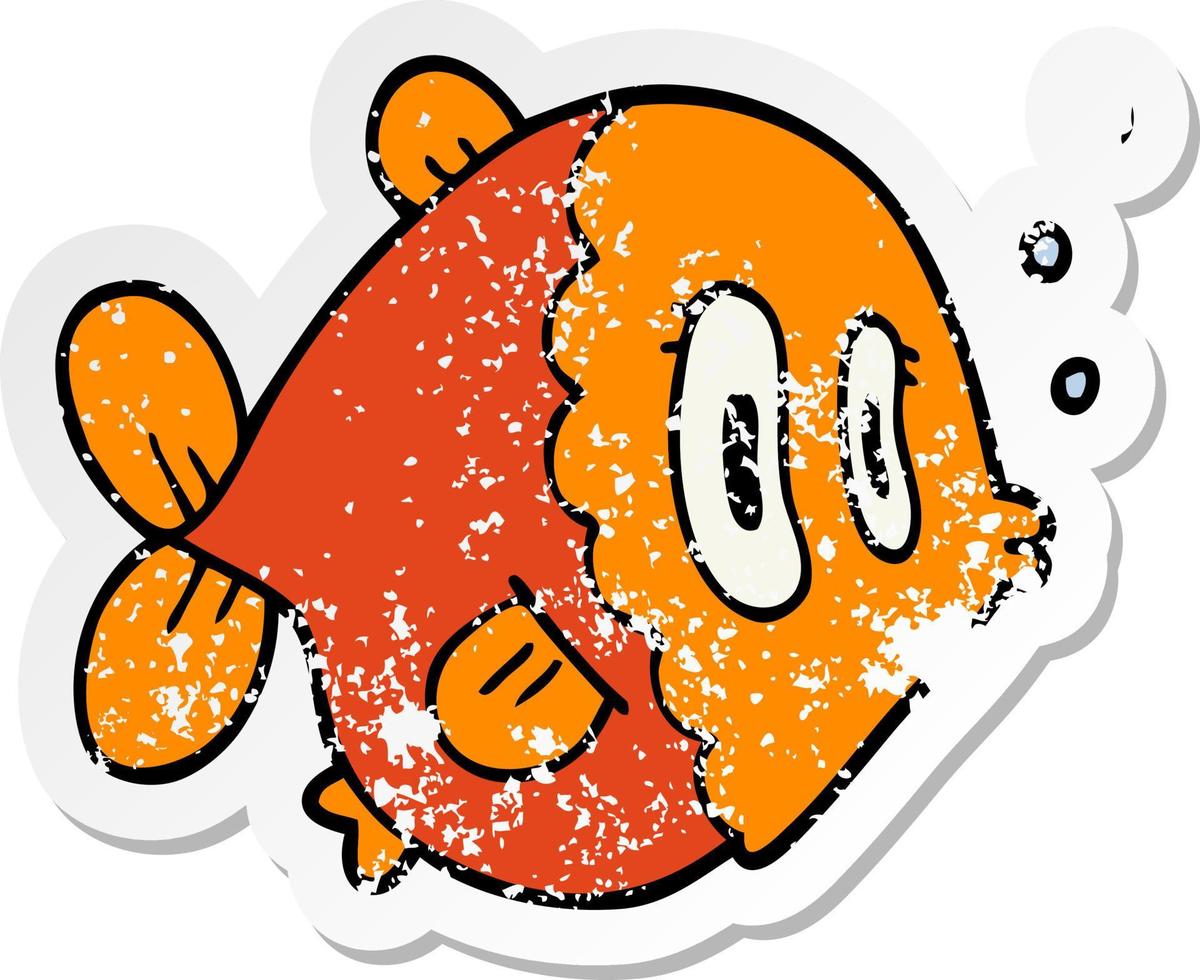 distressed sticker of a cartoon fish vector