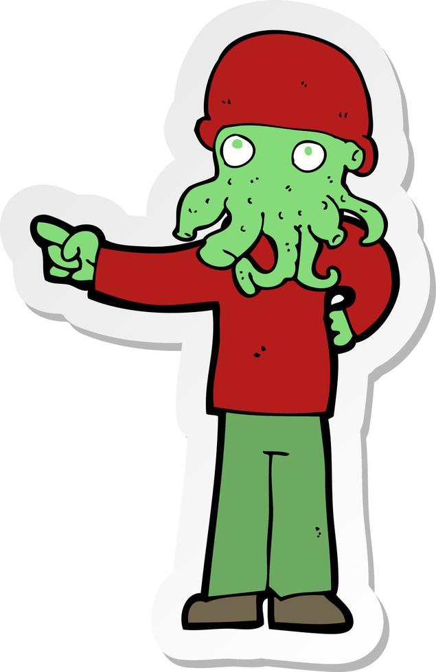 sticker of a cartoon alien monster man vector