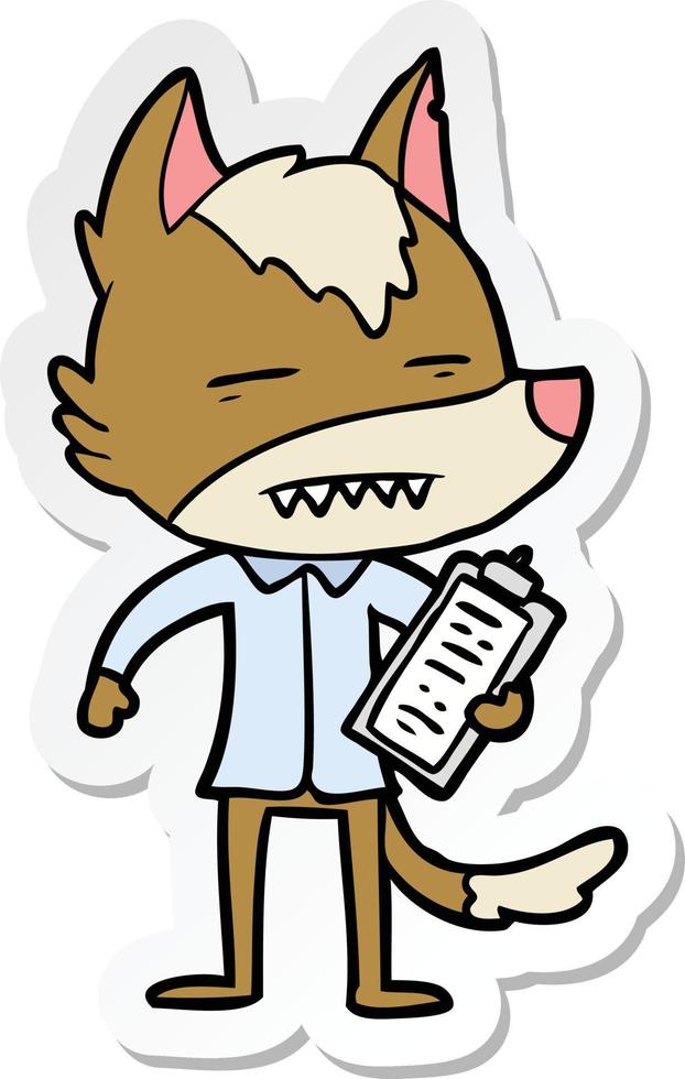 sticker of a cartoon office wolf showing teeth vector