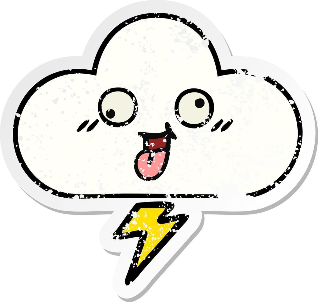 distressed sticker of a cute cartoon storm cloud vector