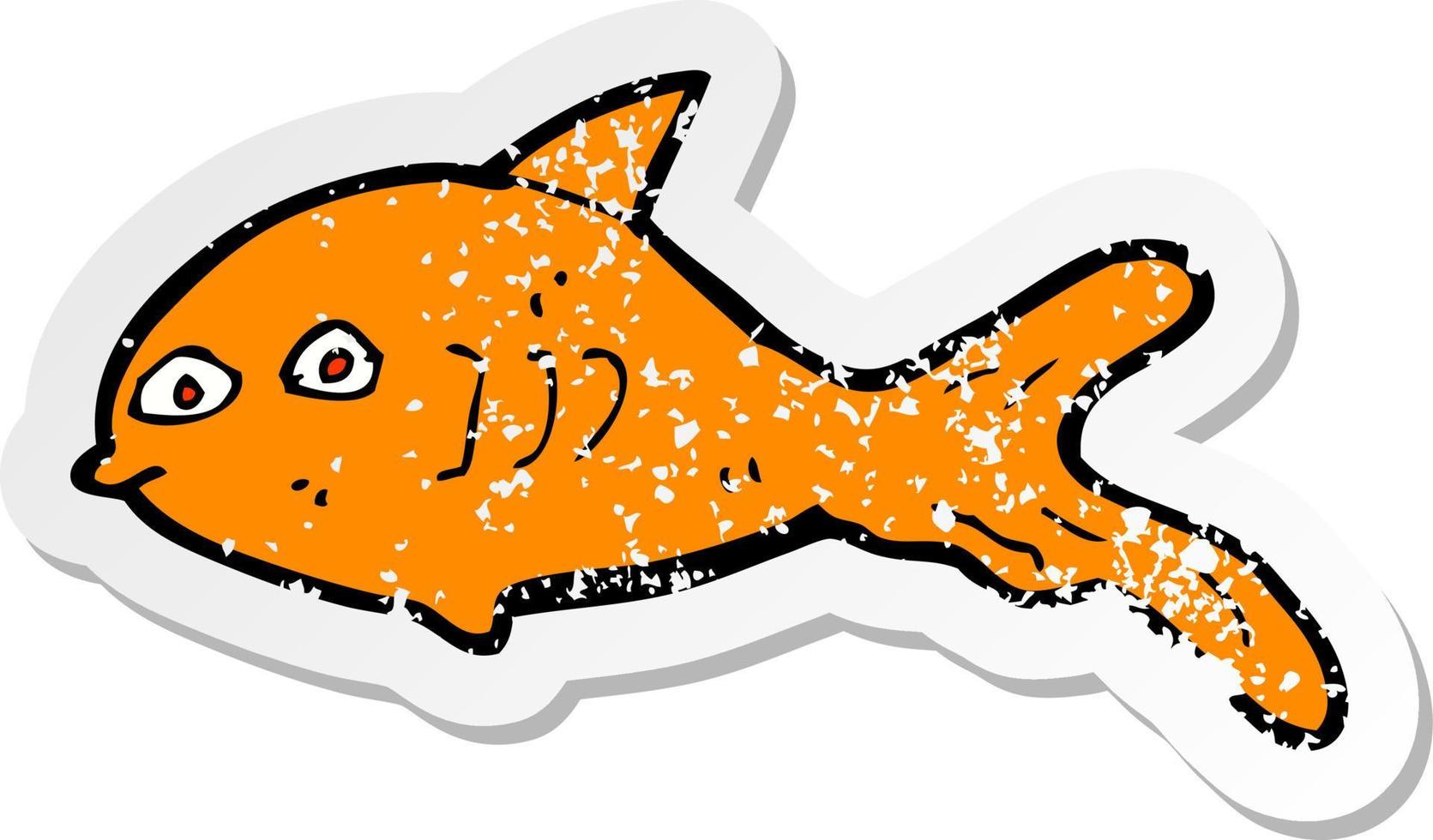 pegatina retro angustiada de un pez de dibujos animados vector