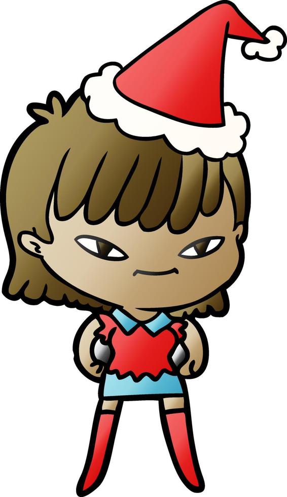 gradient cartoon of a woman wearing santa hat vector