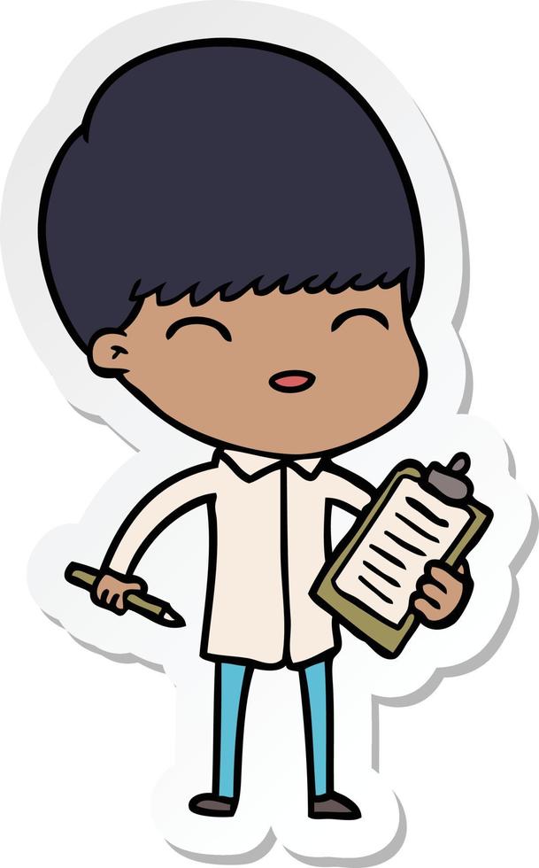 sticker of a cartoon boy taking notes vector