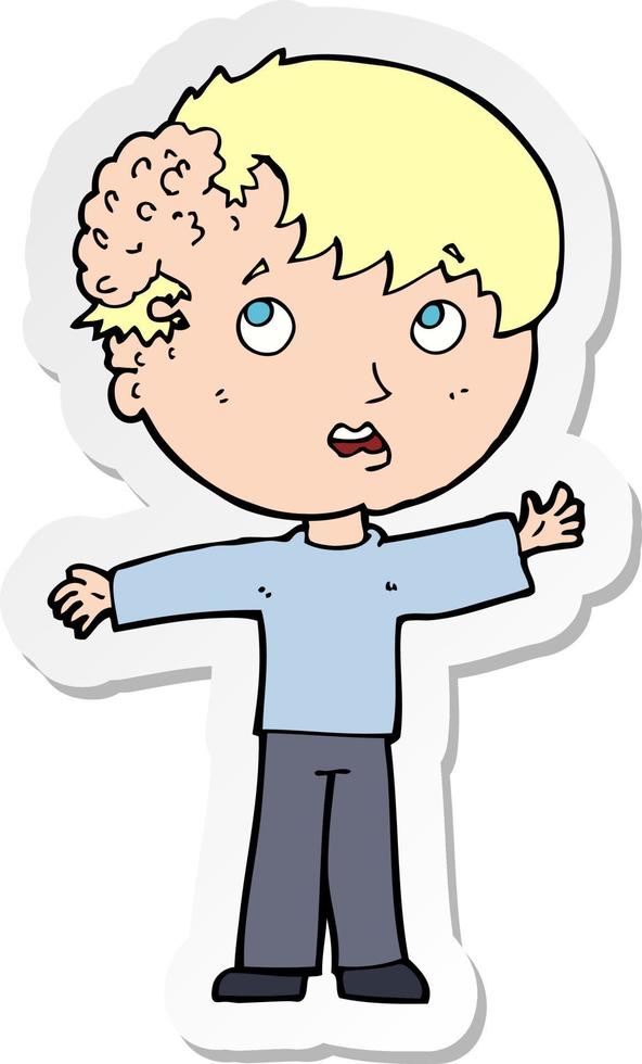 sticker of a cartoon boy with growth on head vector