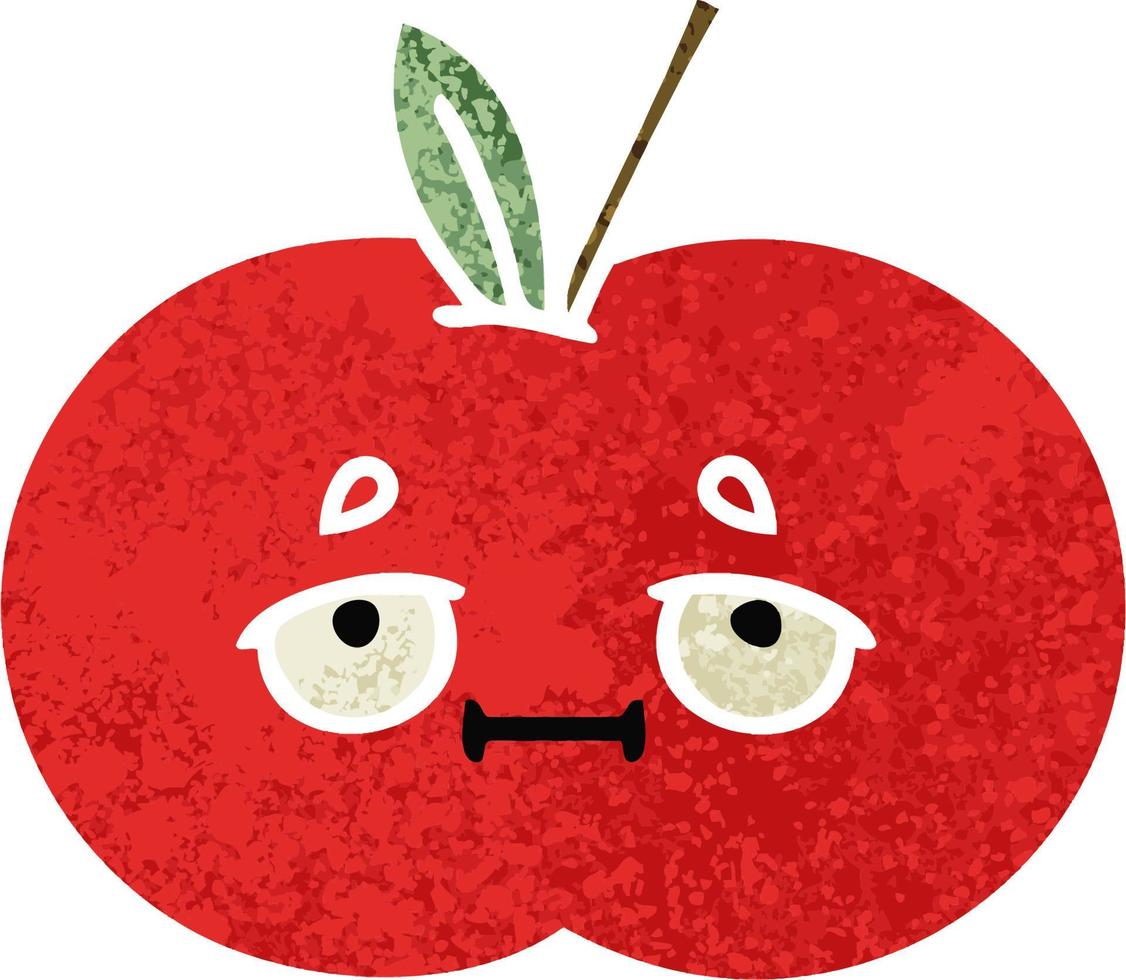 retro illustration style cartoon red apple vector