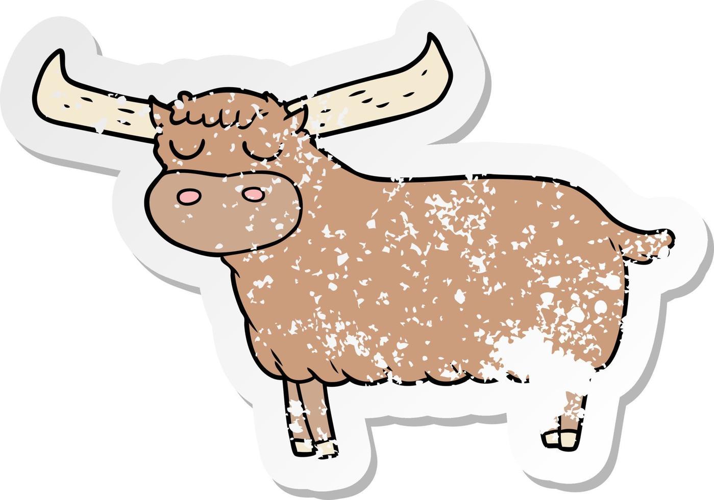 distressed sticker of a cartoon bull vector