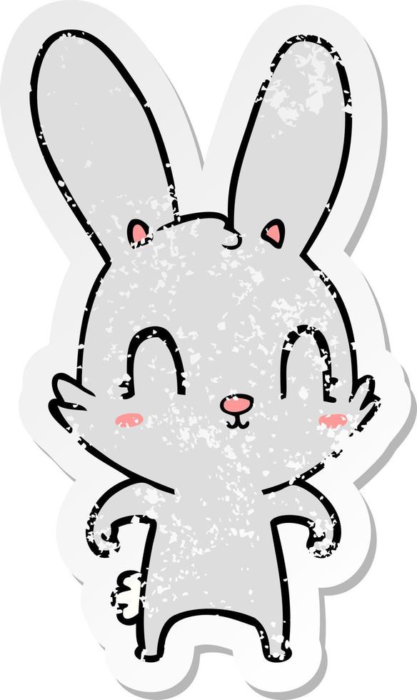 distressed sticker of a cute cartoon rabbit vector