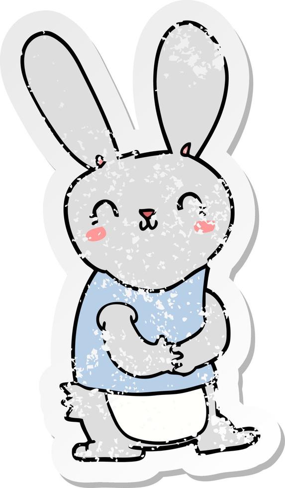 distressed sticker of a cute cartoon rabbit vector