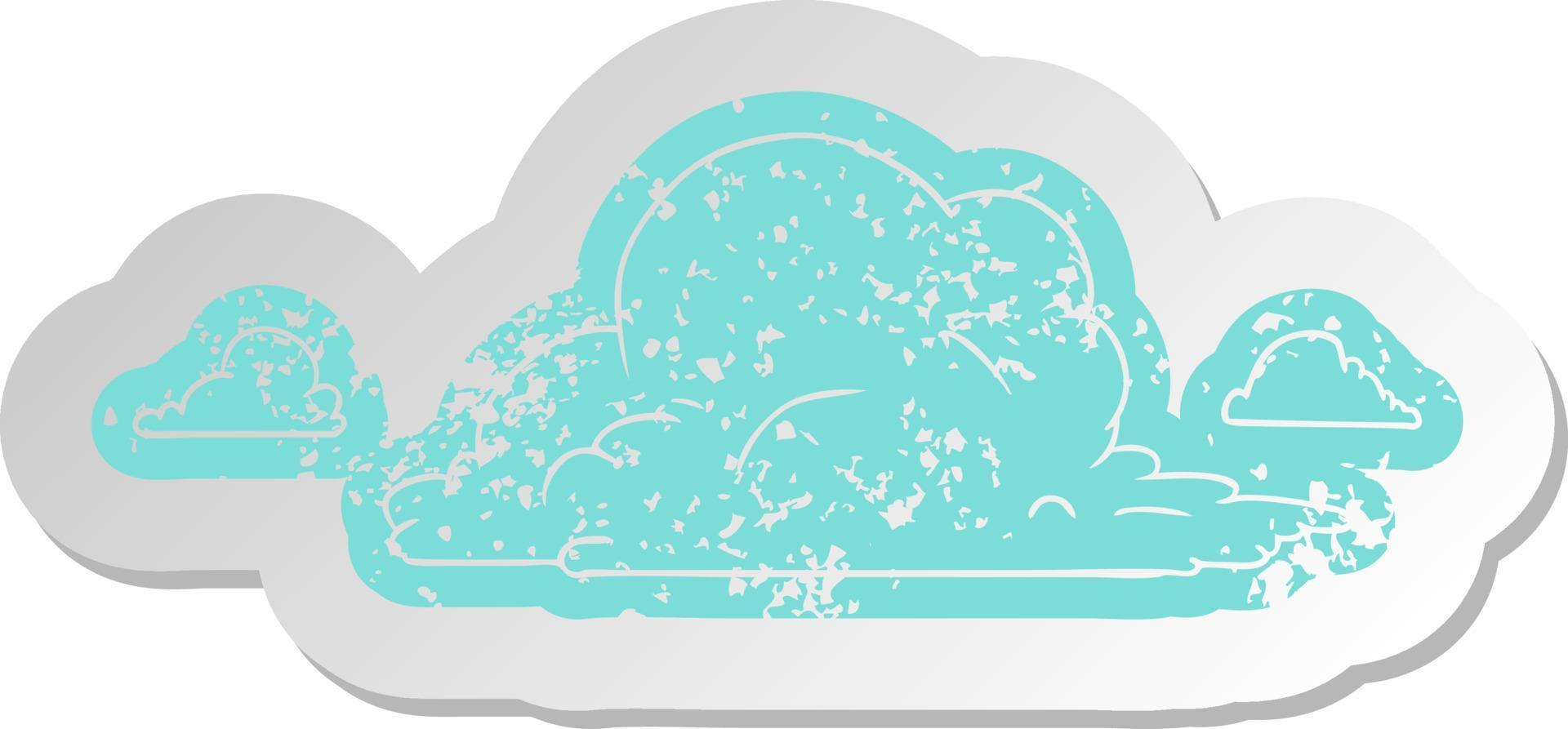 distressed old sticker of white large clouds vector
