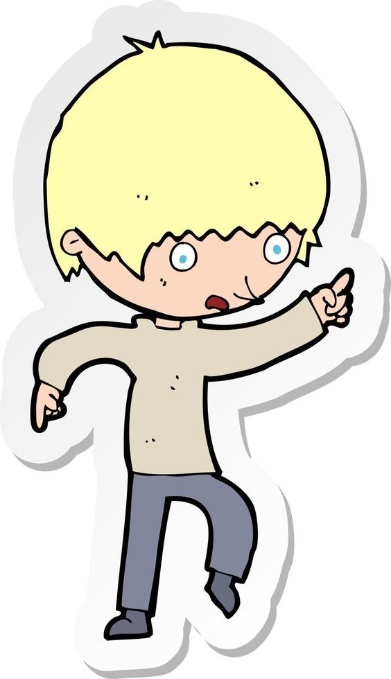 sticker of a cartoon worried boy pointing vector