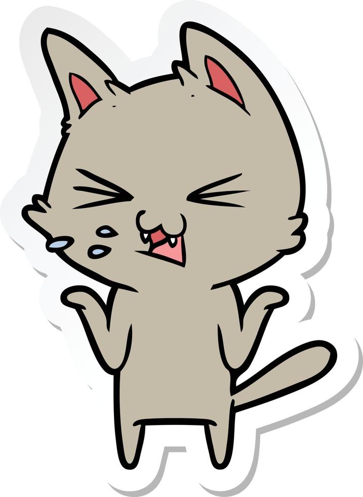 sticker of a cartoon cat hissing vector