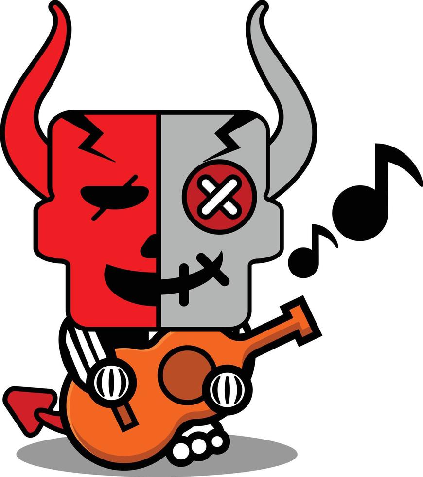 halloween dibujos animados vudú diablo muñeca mascota personaje vector ilustración linda calavera tocando la guitarra