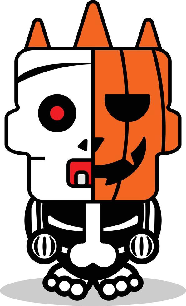 cute halloween skull cartoon pumpkin mascot character vector illustration