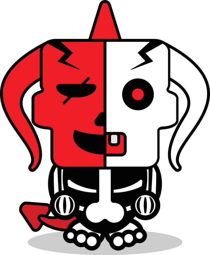 cute halloween skull cartoon red devil bone mascot character vector illustration