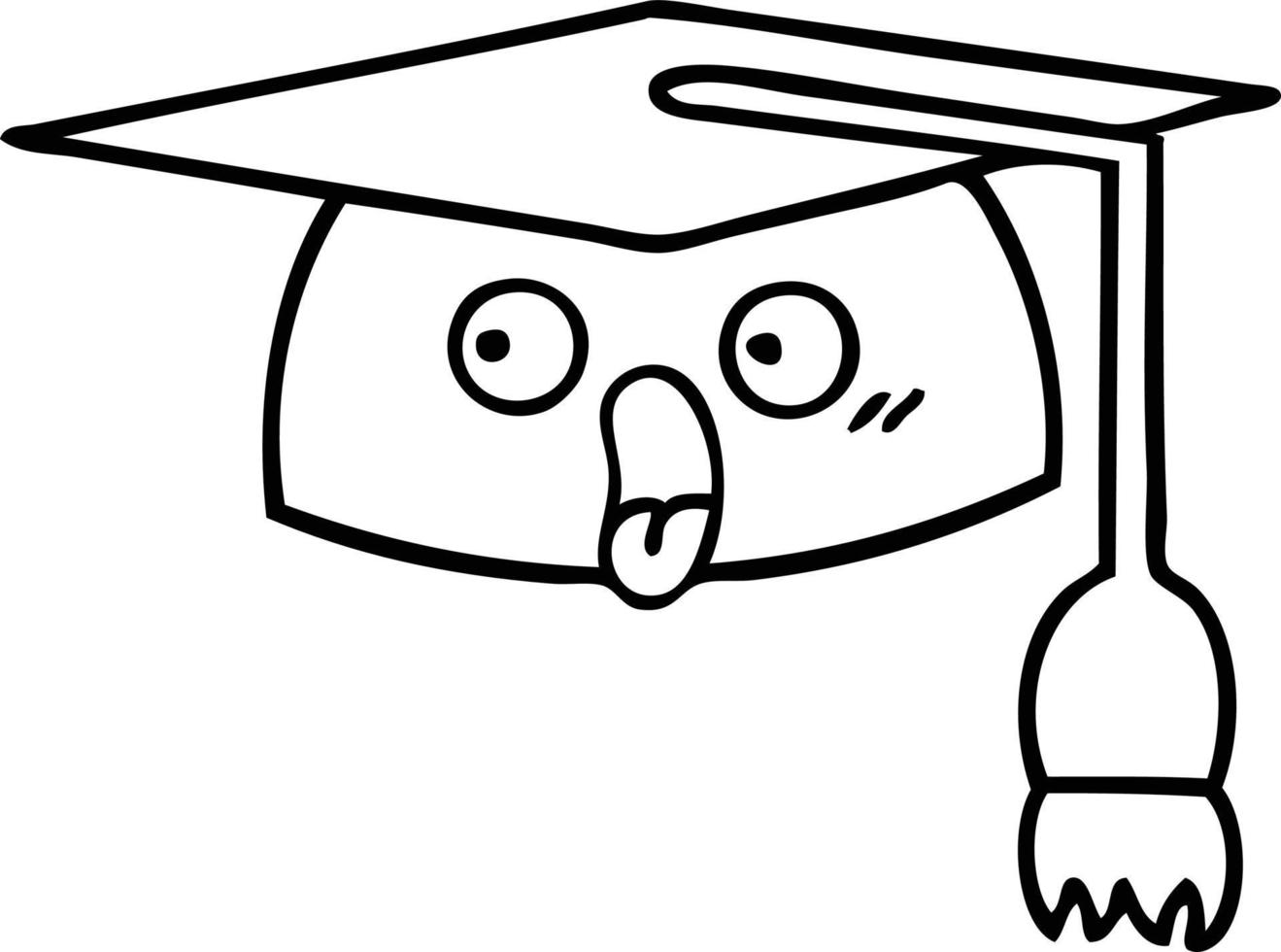 line drawing cartoon graduation hat vector