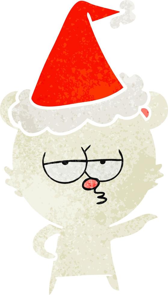 bored polar bear retro cartoon of a wearing santa hat vector