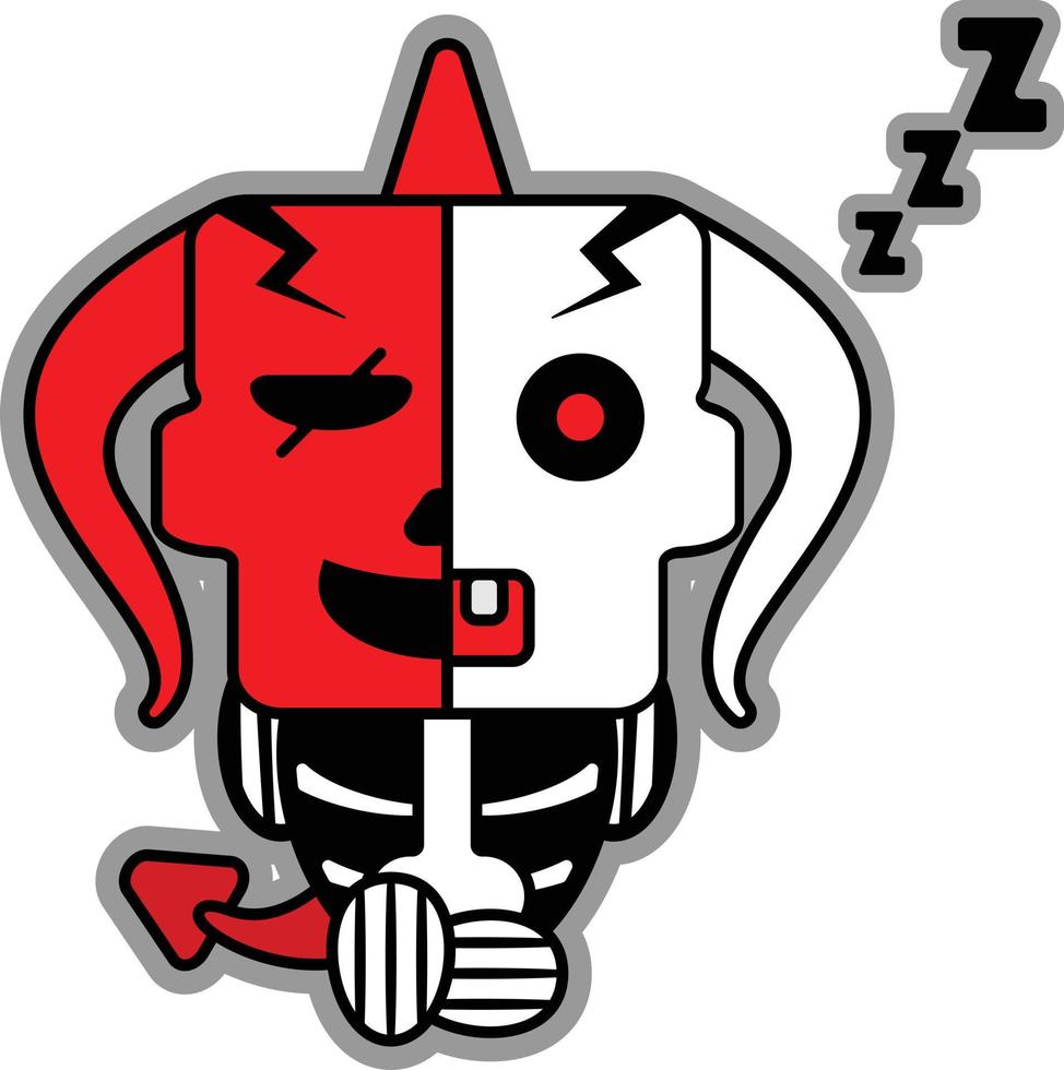 ilustración vectorial de dibujos animados diablo rojo hueso mascota personaje halloween lindo cráneo durmiendo vector