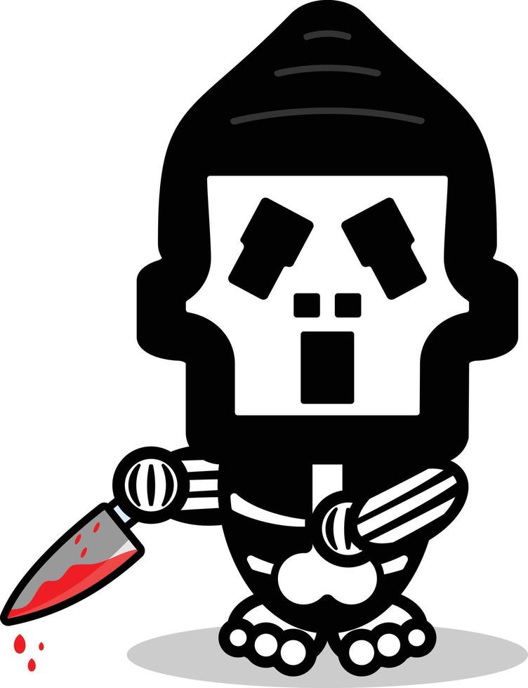 cute ghostface bone mascot character cartoon vector illustration holding bloody knife