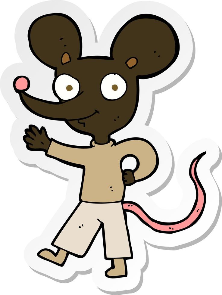 sticker of a cartoon waving mouse vector