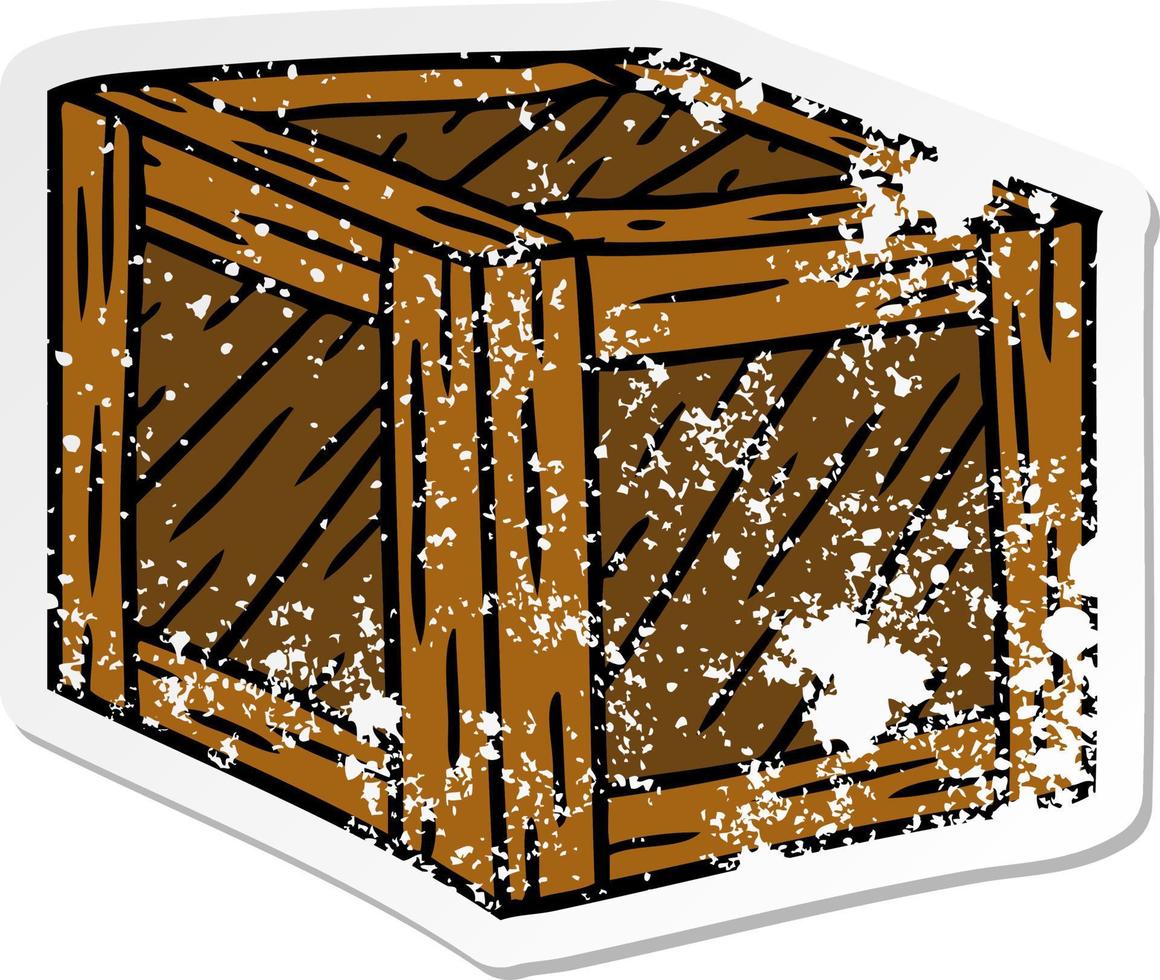 distressed sticker cartoon doodle of a wooden crate vector