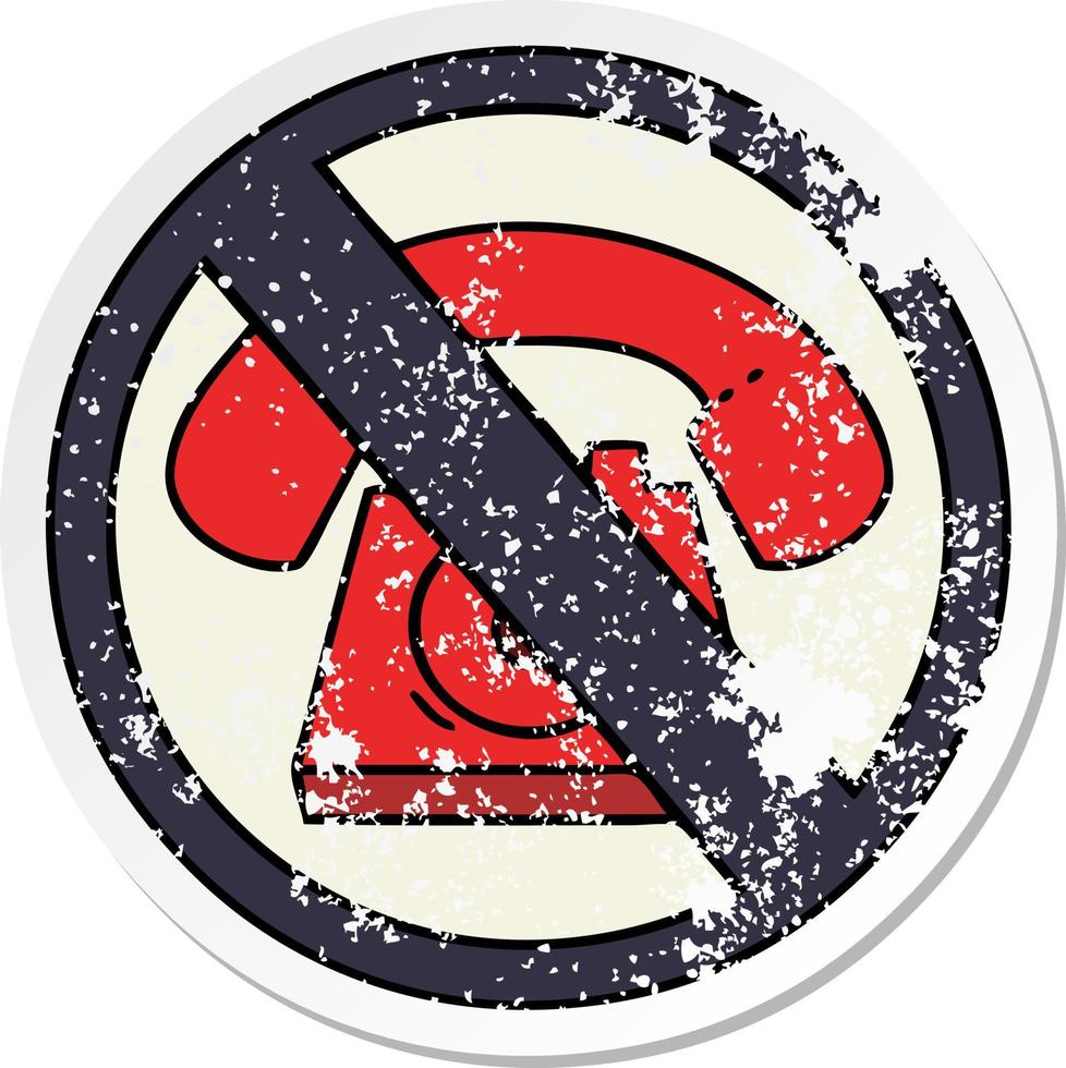 distressed sticker of a cute cartoon no phones allowed sign vector