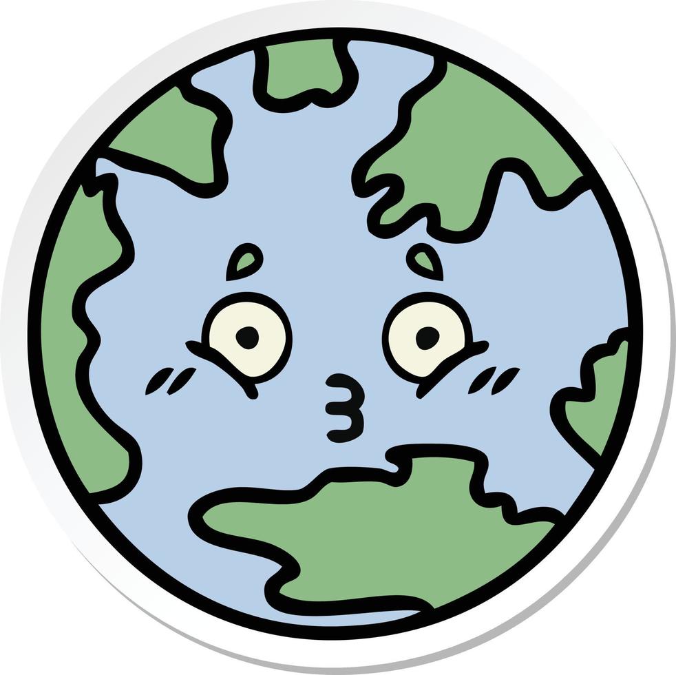 sticker of a cute cartoon planet earth vector