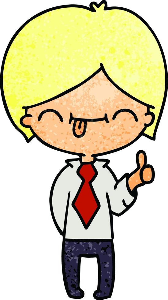 textured cartoon of boy with thumb up vector