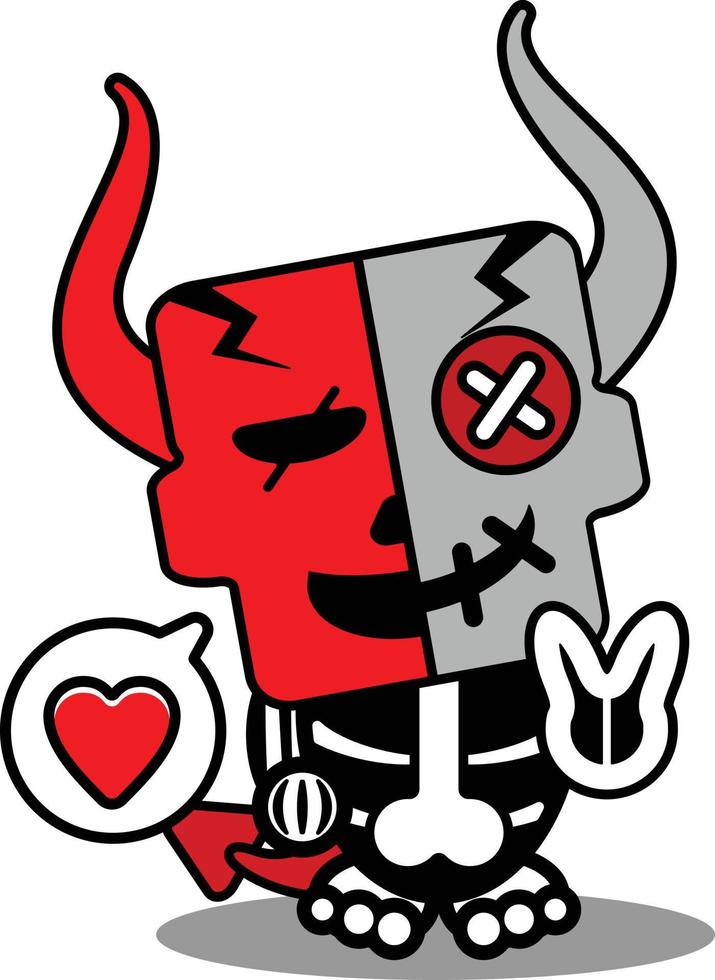 halloween cartoon voodoo devil love mascot character vector illustration cute skull love peace