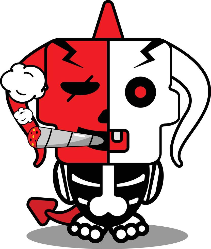 caricatura diablo rojo hueso mascota personaje vector ilustración gracioso cráneo fumar