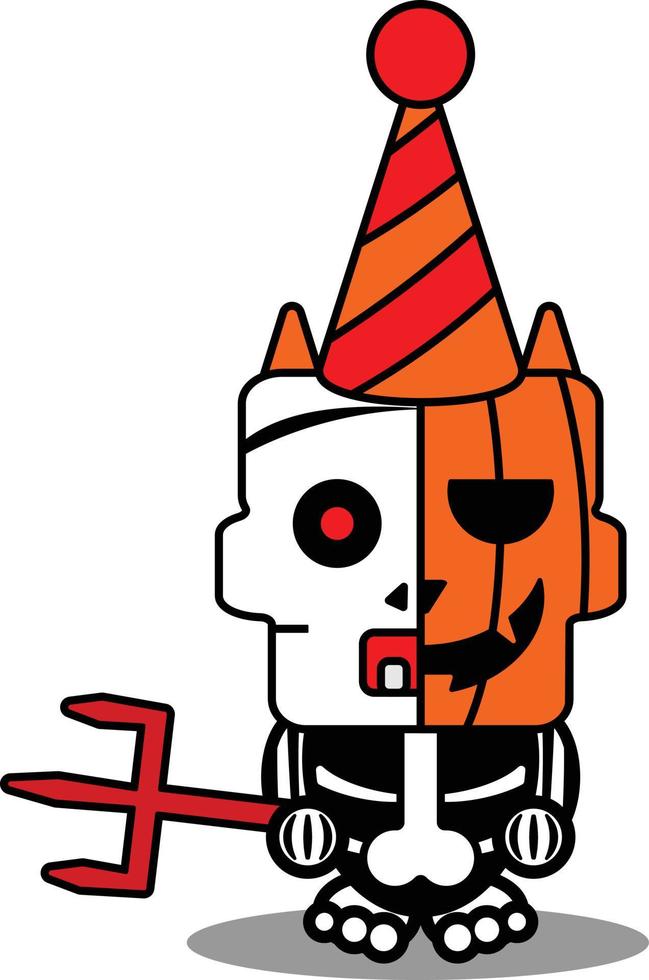 cartoon pumpkin mascot character halloween skull funny party vector illustration
