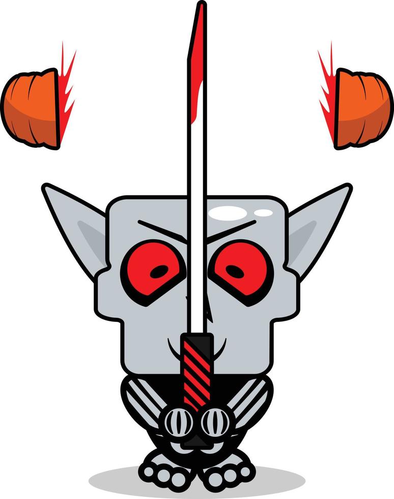 lindo nosphere hueso mascota personaje dibujos animados vector ilustración sosteniendo espada sangrienta