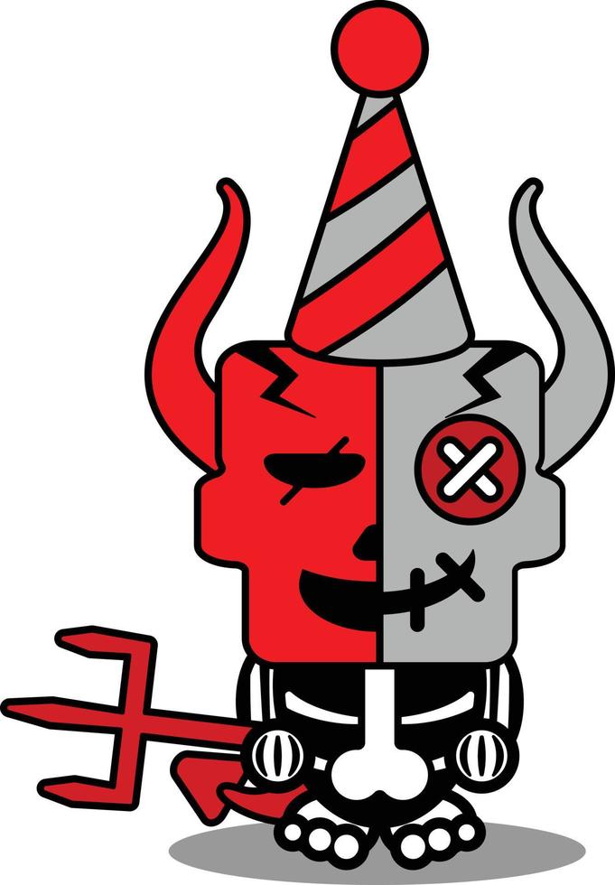 cartoon voodoo devil doll mascot character halloween skull funny party vector illustration