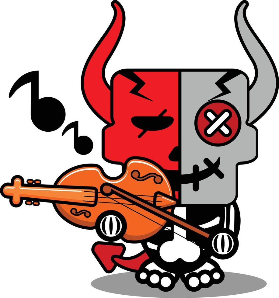 halloween dibujos animados vudú diablo muñeca mascota personaje vector ilustración linda calavera tocando el violín