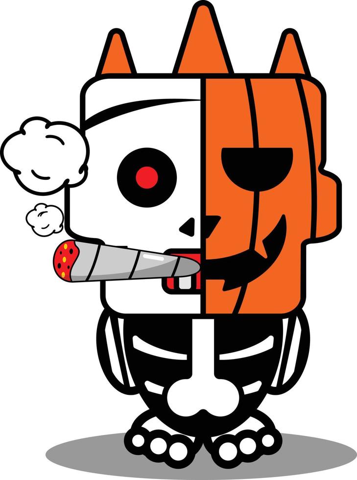 personaje de mascota de calabaza de dibujos animados ilustración vectorial cráneo divertido fumar vector