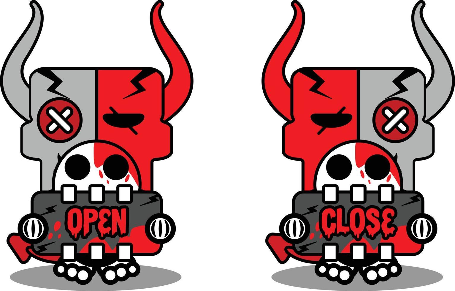 halloween cartoon red devil bone mascot character vector illustration cute skull open and close board